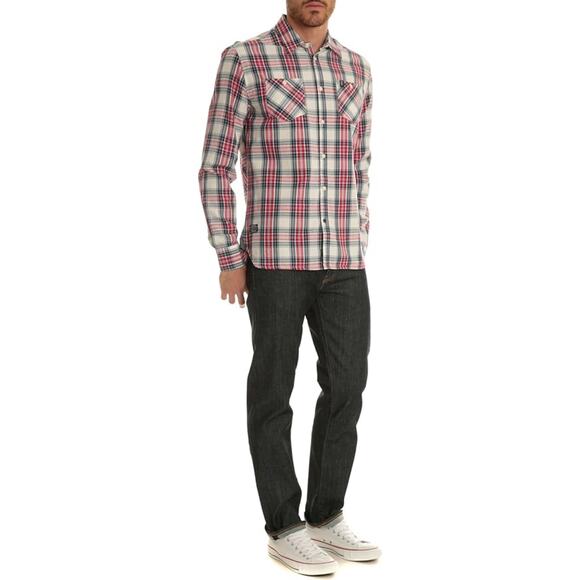 NWOT VANS Shirt L Plaid Red Black Beige Flap-Pocket Button-Up Long-Sleeve Cotton - Picture 1 of 15